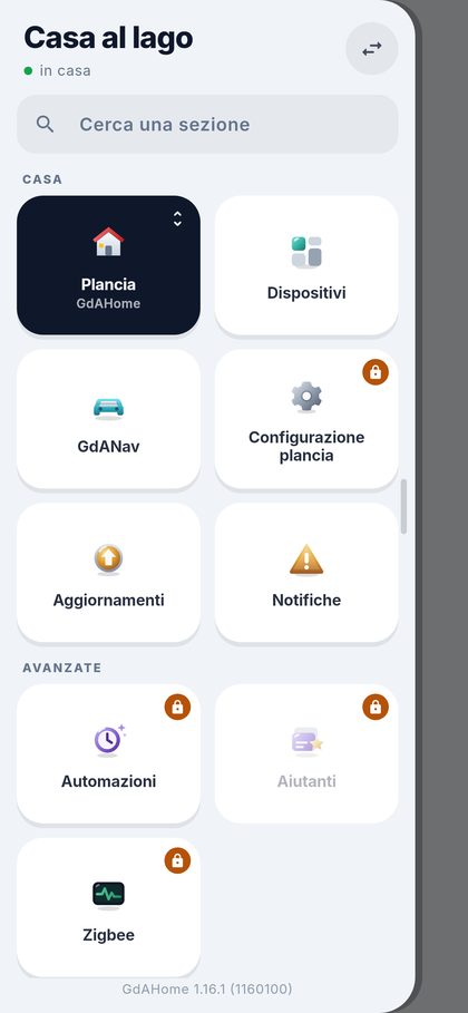 Il menu dell’app: la casa, la ricerca, la plancia, i dispositivi, GdANav, la configurazione, gli aggiornamenti, le notifiche, le automazioni, gli aiutanti e lo Zigbee.